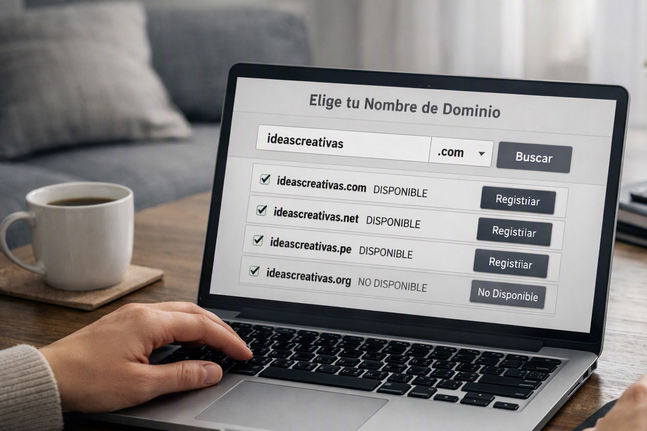 persona eligiendo dominio en su laptop