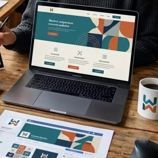 mujer con pc trabajos de branding y sitio web