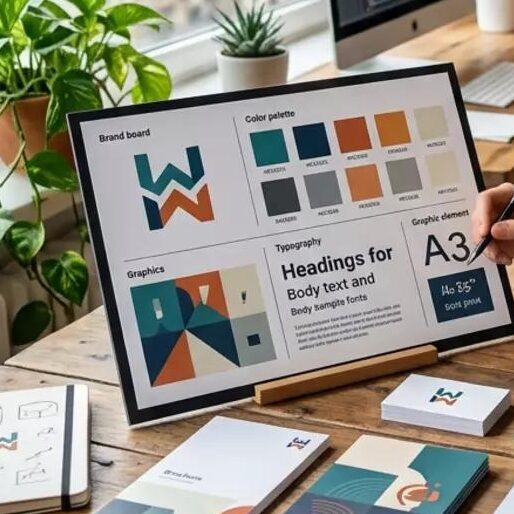 mujer con pc trabajos de branding y sitio web